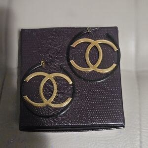 Source Unknown Gold and Black Statement Earrings